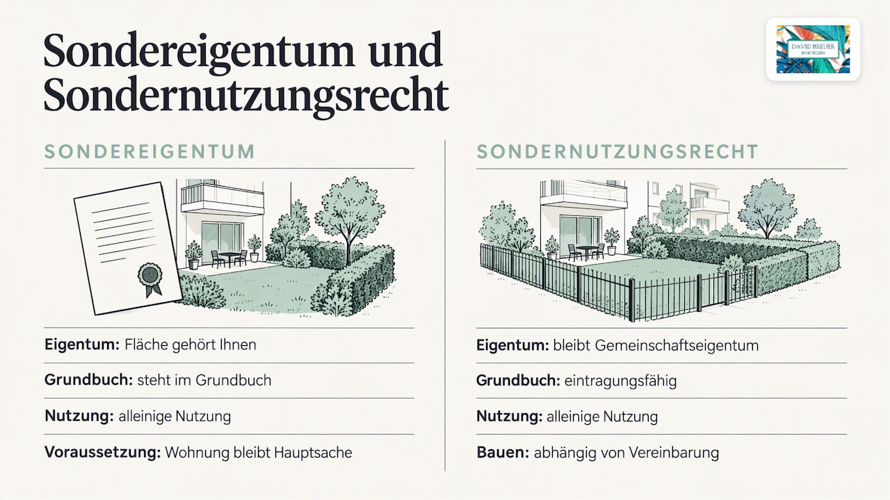 Vergleich von Sondereigentum und Sondernutzungsrecht