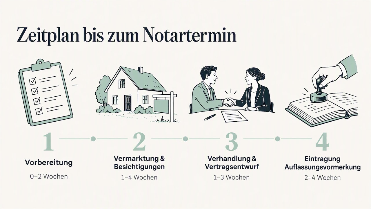 Zeitplan vom Verkaufsbeginn bis zum Notartermin